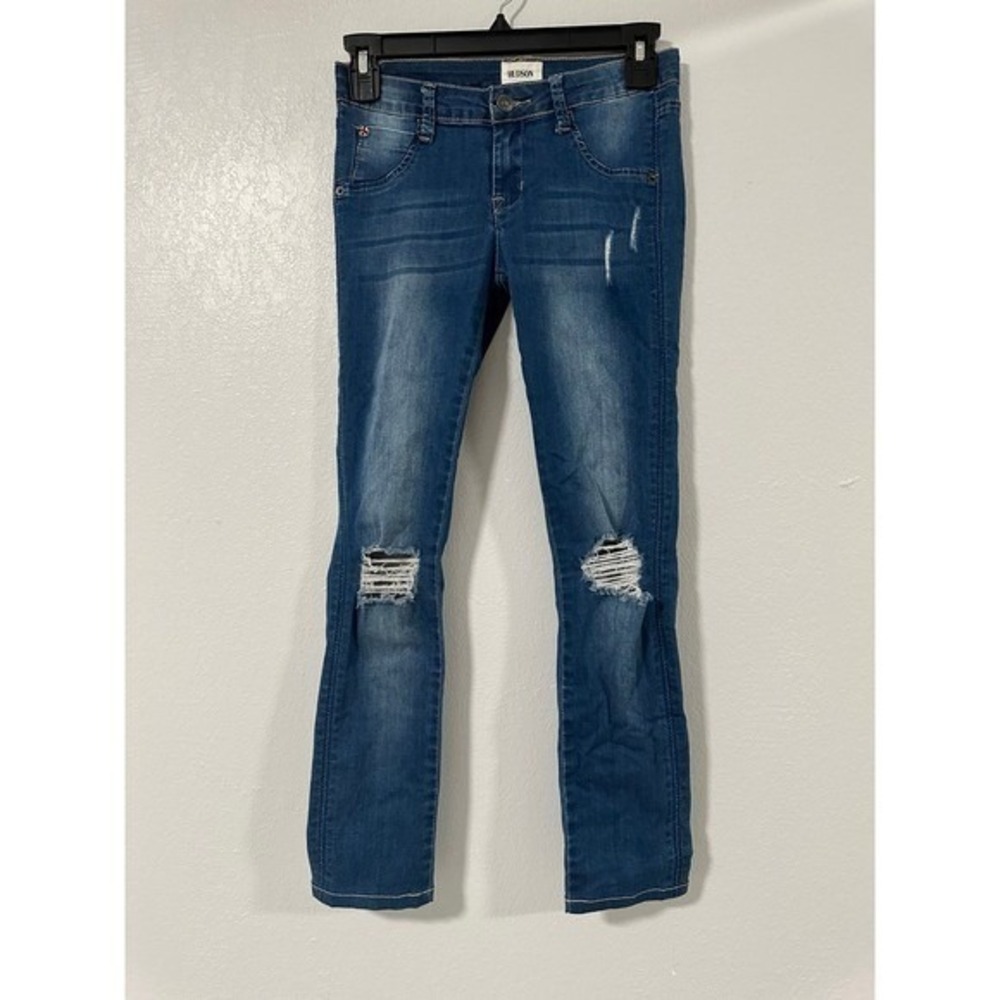 Hudson Skinny Jeans Kids Size 14 Blue Excellent Distressed Flap Pocket